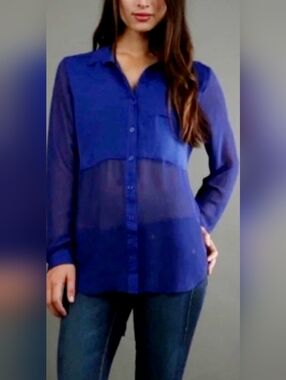 Free People Best Of Both Worlds Sheer Button-Front Womens Blouse Aquamarine Med